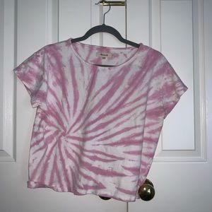 Pink and white tie dye boxy crop top madewell